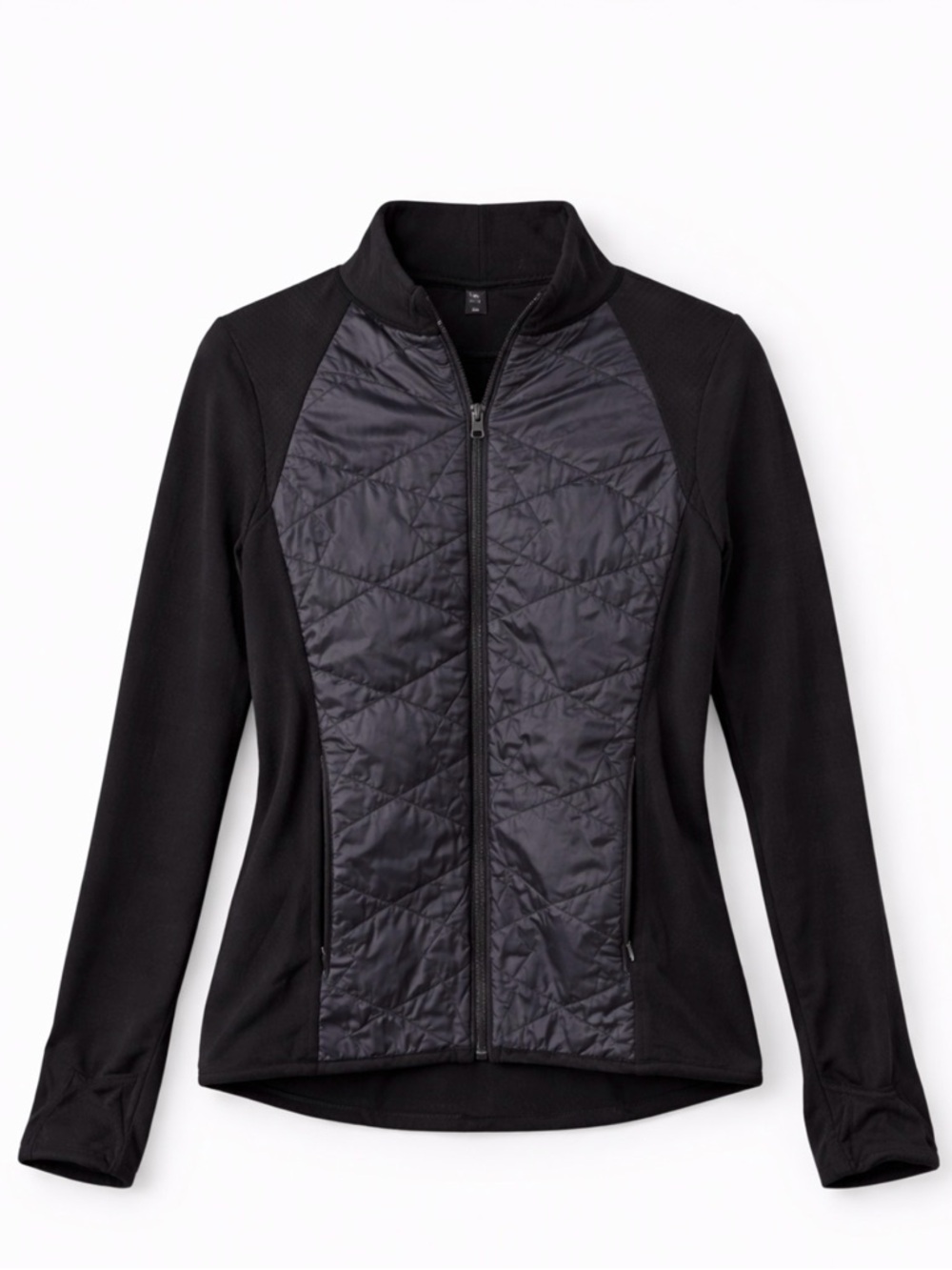 Athleta Black Quilted Front Active Zip Jacket